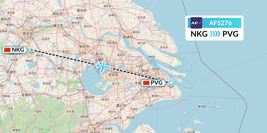 AF5276 Air France Flight Map: Nanjing to Shanghai