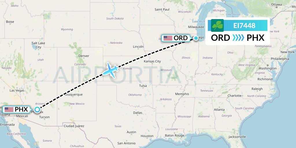 EI7448 Aer Lingus Flight Map: Chicago to Phoenix