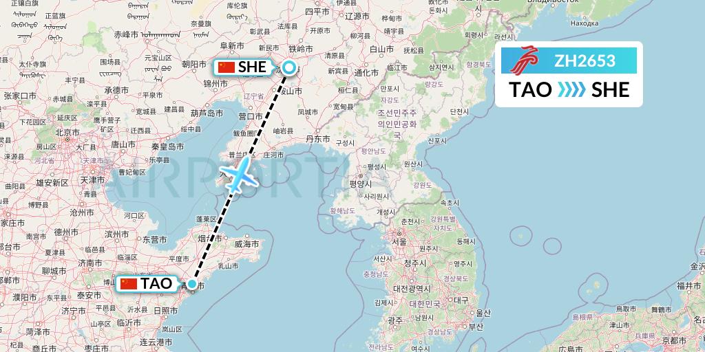 ZH2653 Shenzhen Airlines Flight Map: Qingdao to Shenyang