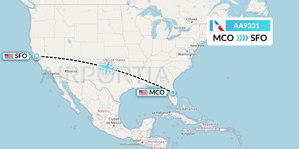 AA9331 American Airlines Flight Map: Orlando to San Francisco