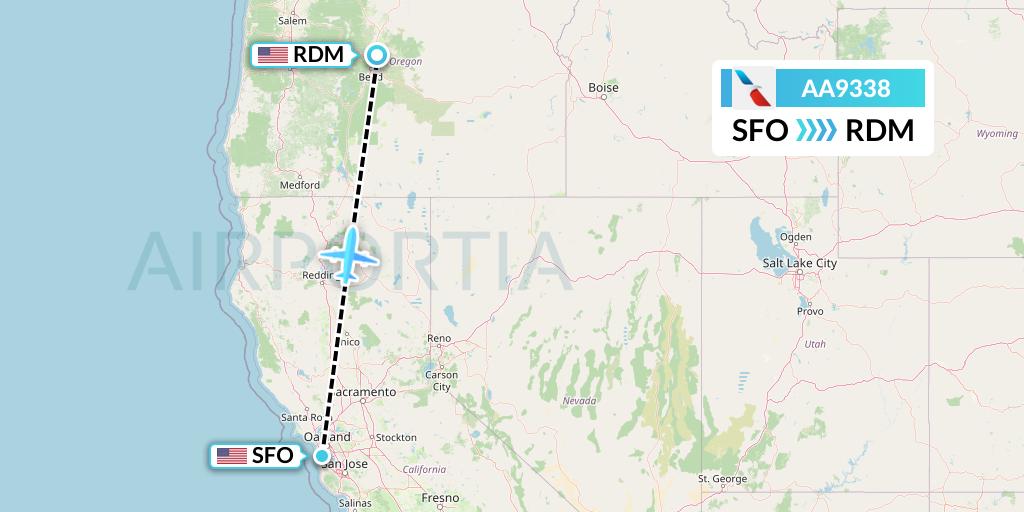 AA9338 American Airlines Flight Map: San Francisco to Redmond