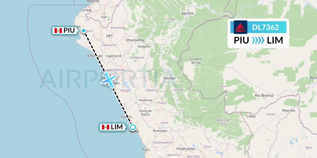 DL7362 Delta Air Lines Flight Map: Piura to Lima