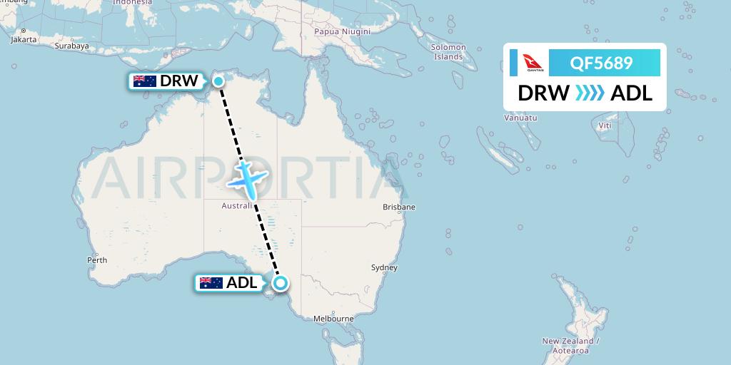 QF5689 Qantas Flight Map: Darwin to Adelaide