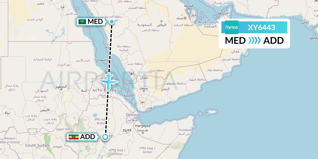 XY6443 Flynas Flight Map: Medina to Addis Ababa