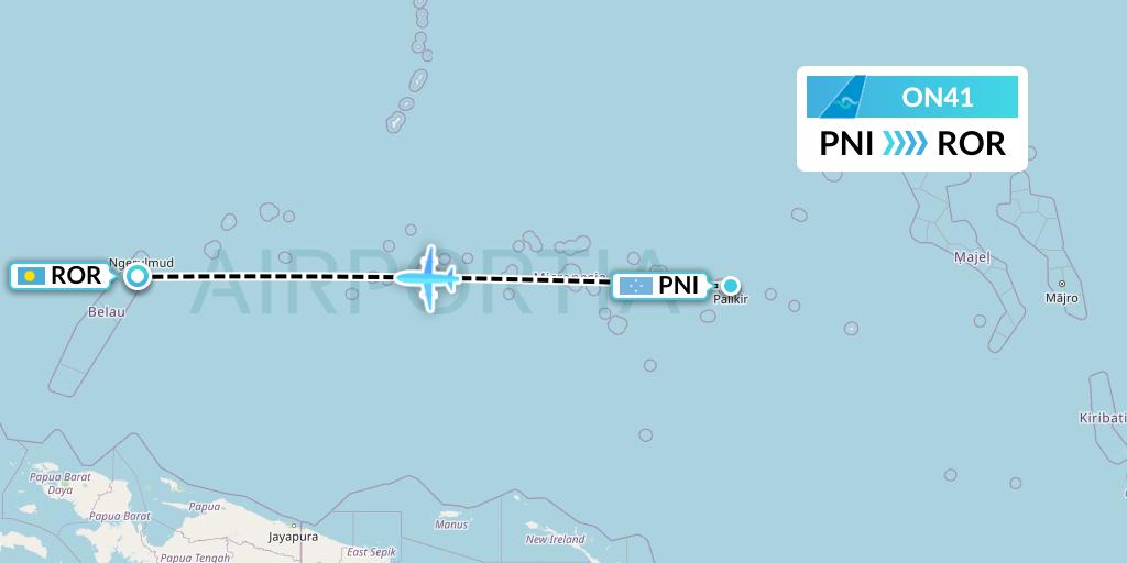 ON41 Nauru Airlines Flight Map: Pohnpei to Airai