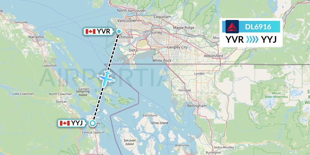 DL6916 Delta Air Lines Flight Map: Vancouver to Victoria