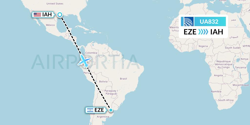 UA832 United Airlines Flight Map: Buenos Aires to Houston