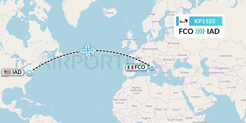 KP1103 ASKY Flight Map: Rome to Washington