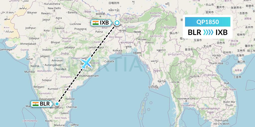 QP1850 Akasa Air Flight Map: Bangalore to Siliguri