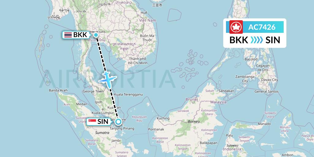 AC7426 Air Canada Flight Map: Bangkok to Singapore