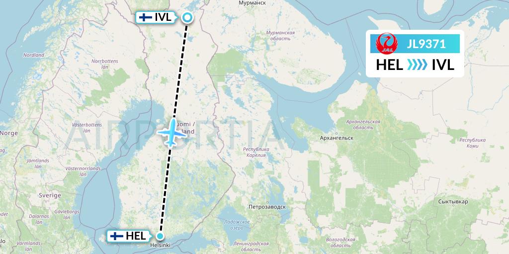 JL9371 Japan Airlines Flight Map: Helsinki to Ivalo