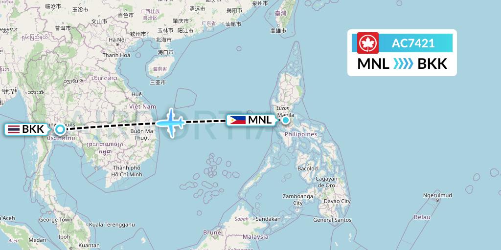 AC7421 Air Canada Flight Map: Manila to Bangkok