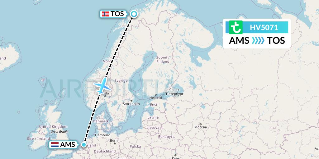 HV5071 Transavia Flight Map: Amsterdam to Tromso