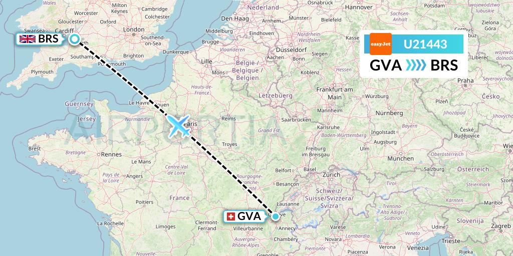 U21443 EasyJet Flight Map: Geneva to Bristol