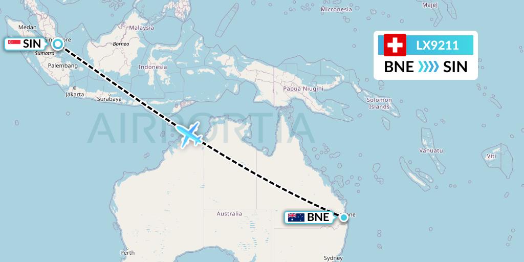 LX9211 Swiss Flight Map: Brisbane to Singapore