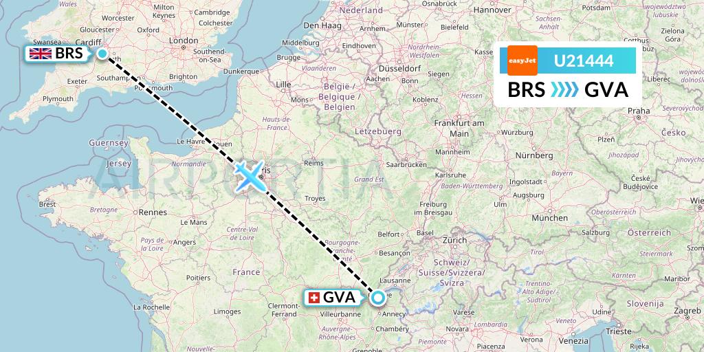 U21444 EasyJet Flight Map: Bristol to Geneva