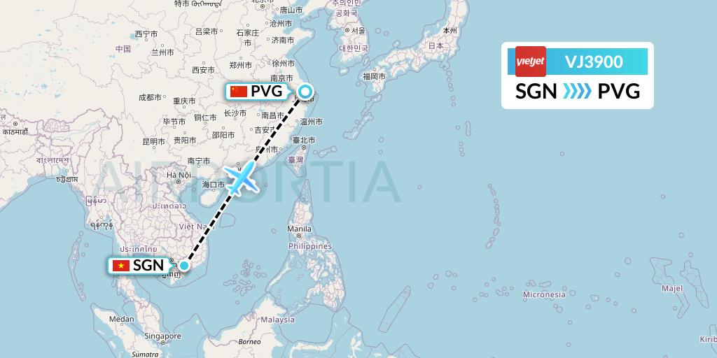 VJ3900 VietJet Air Flight Map: Ho Chi Minh City to Shanghai