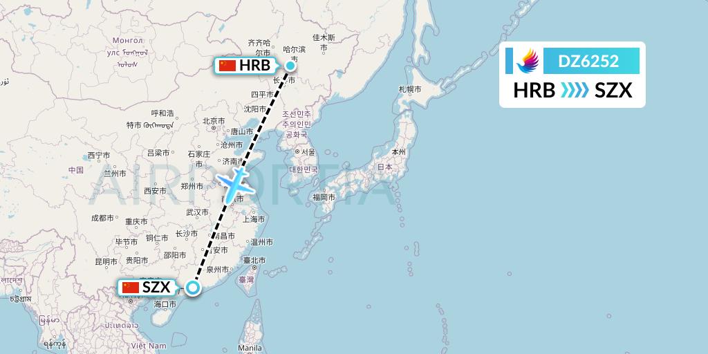 DZ6252 Donghai Airlines Flight Map: Harbin to Shenzhen