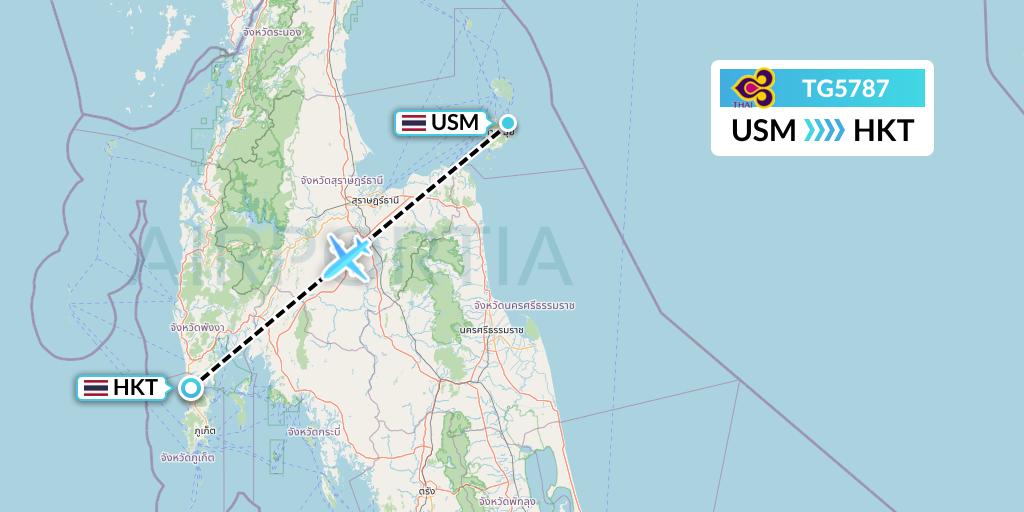 TG5787 Thai Airways Flight Map: Koh Samui to Phuket