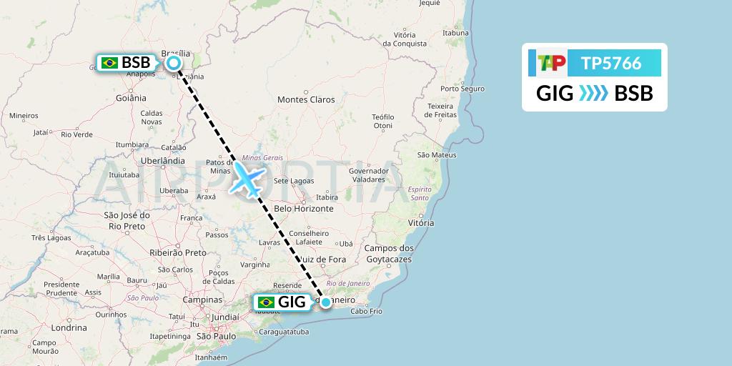 TP5766 TAP Portugal Flight Map: Rio de Janeiro to Brasilia
