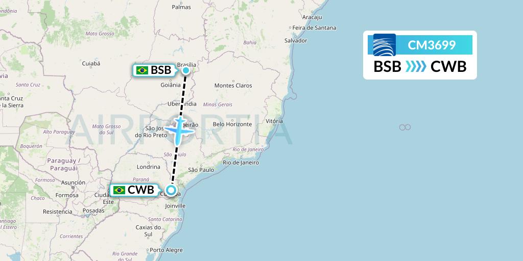 CM3699 Copa Airlines Flight Map: Brasilia to Curitiba