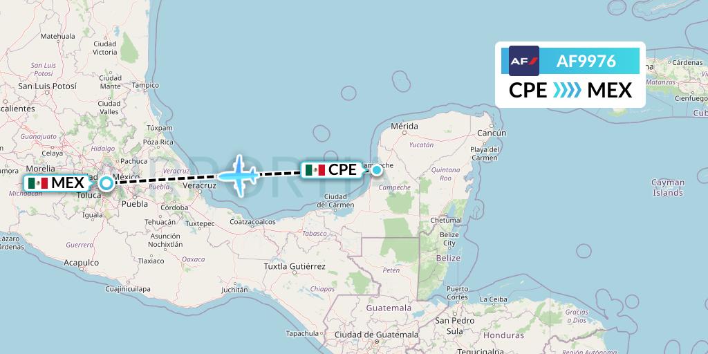 AF9976 Air France Flight Map: Campeche to Mexico City
