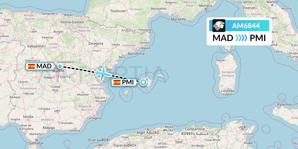 AM6844 Aeromexico Flight Map: Madrid to Palma de Mallorca