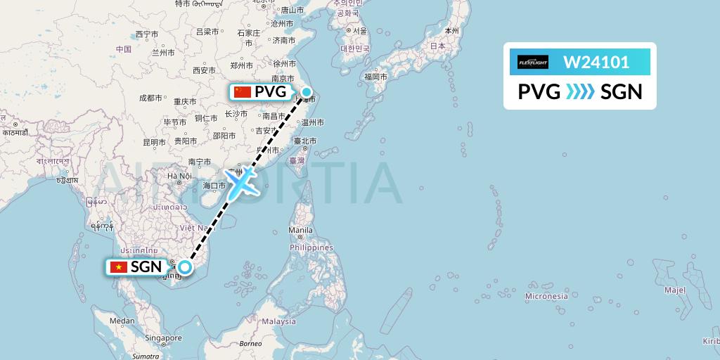 W24101 Flex Flight Flight Map: Shanghai to Ho Chi Minh City