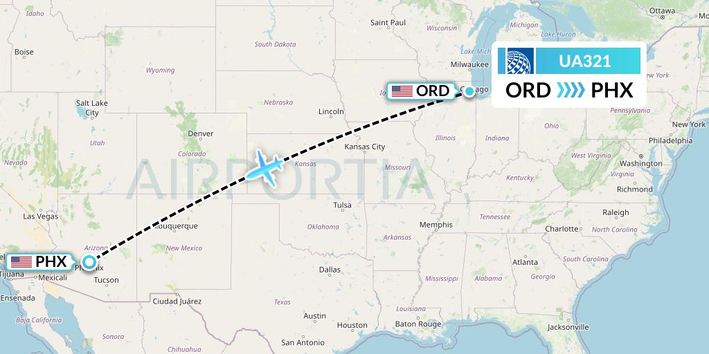 UA321 United Airlines Flight Map: Chicago to Phoenix