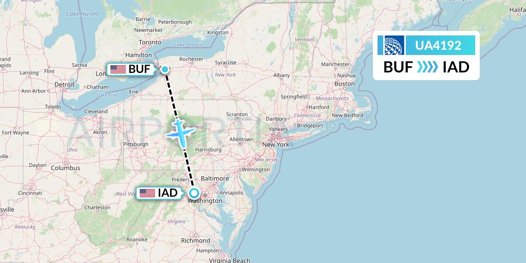 UA4192 United Airlines Flight Map: Buffalo to Washington