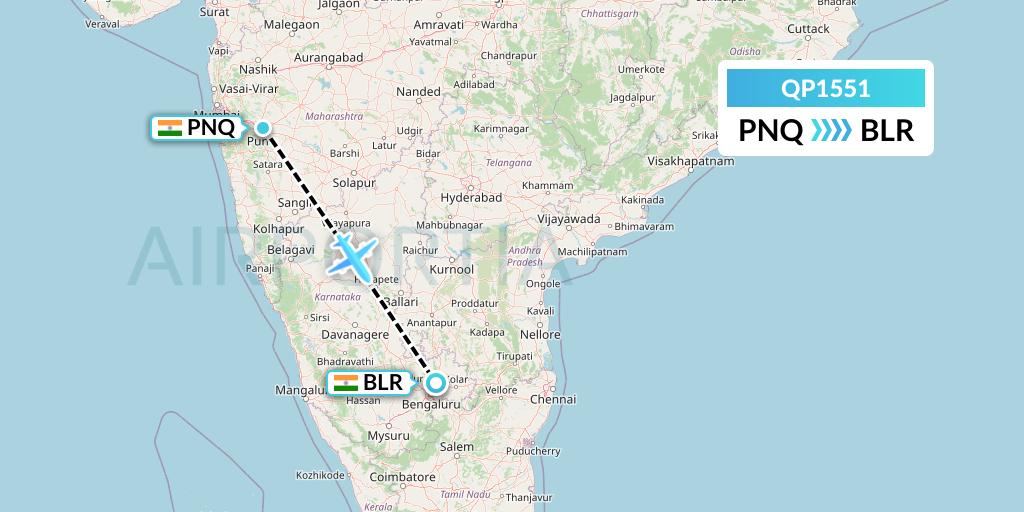 QP1551 Akasa Air Flight Map: Pune to Bangalore