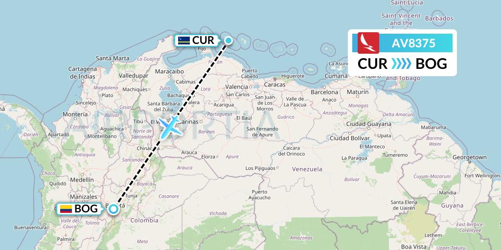 AV8375 Avianca Flight Map: Willemstad to Bogota