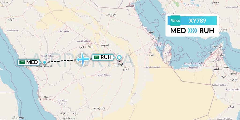 XY789 Flynas Flight Map: Medina to Riyadh