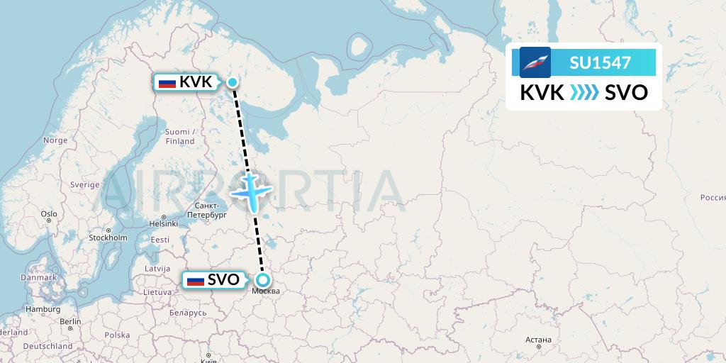 SU1547 Aeroflot Flight Map: Apatity to Moscow