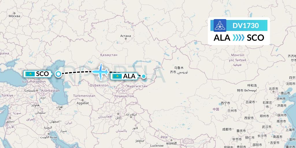 DV1730 SCAT Flight Map: Almaty to Aktau