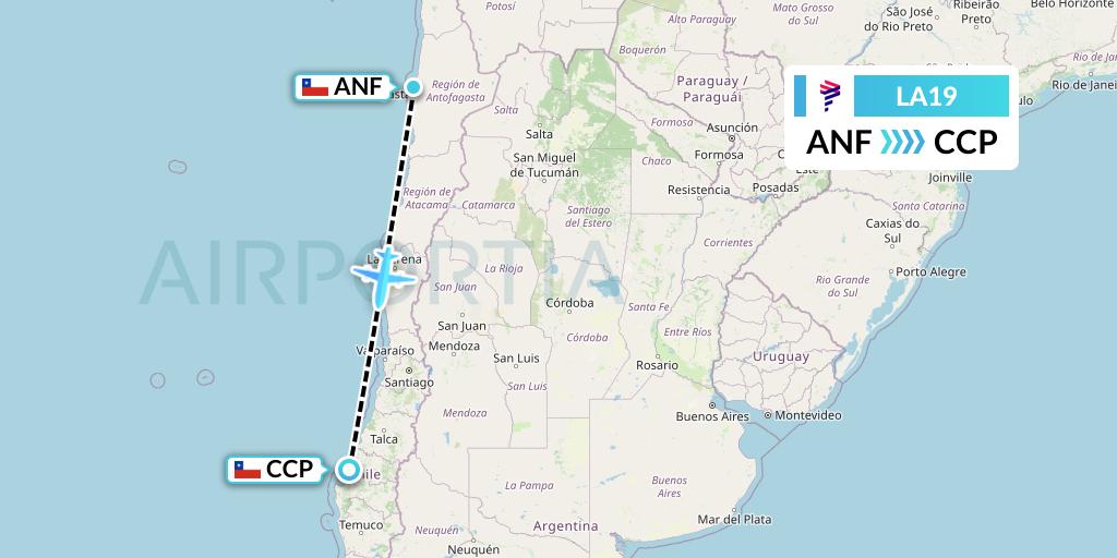 LA19 LAN Airlines Flight Map: Antofagasta to Concepcion