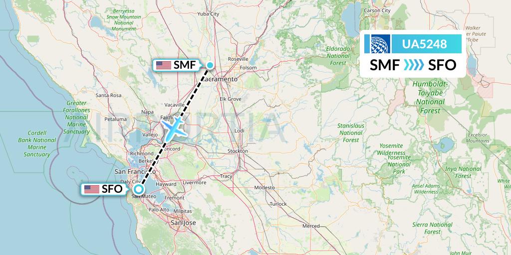 UA5248 United Airlines Flight Map: Sacramento to San Francisco