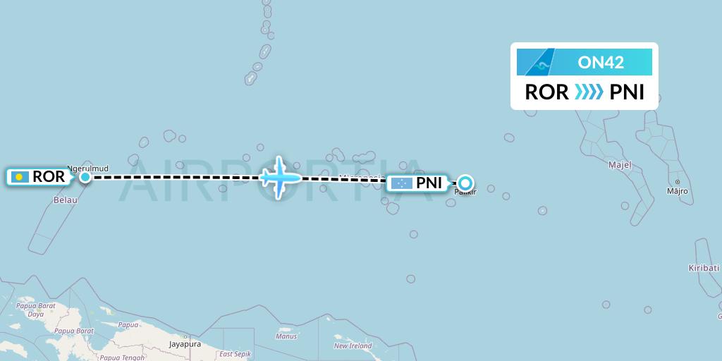 ON42 Nauru Airlines Flight Map: Airai to Pohnpei
