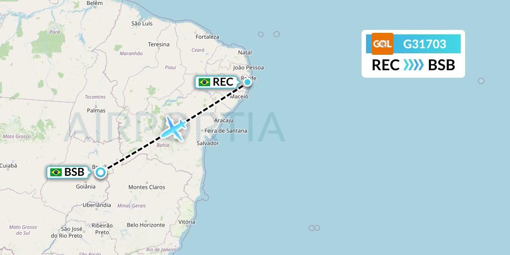 G31703 GOL Transportes Aeros Flight Map: Recife to Brasilia