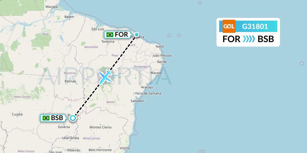 G31801 GOL Transportes Aeros Flight Map: Fortaleza to Brasilia