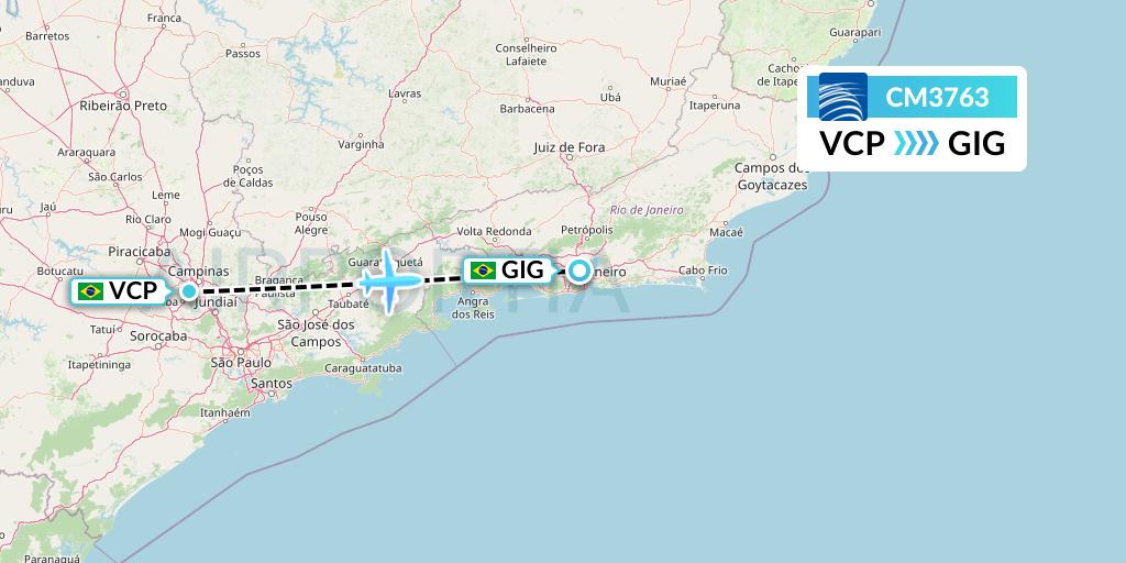 CM3763 Copa Airlines Flight Map: Campinas to Rio de Janeiro