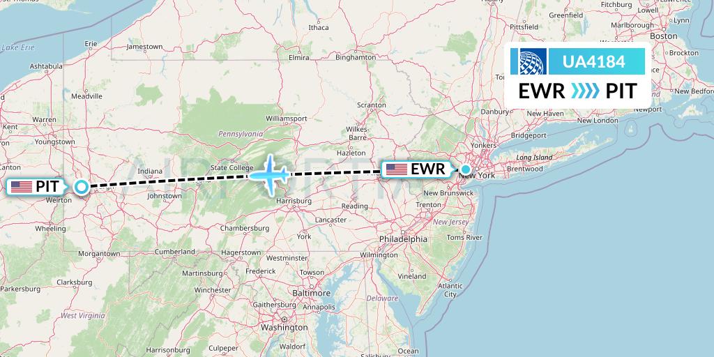UA4184 United Airlines Flight Map: New York to Pittsburgh