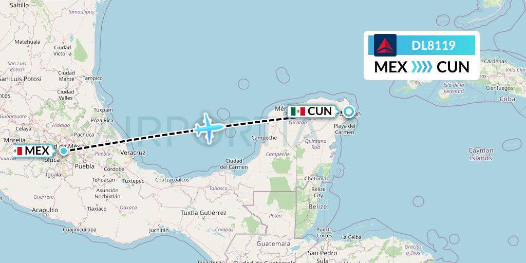 DL8119 Delta Air Lines Flight Map: Mexico City to Cancun