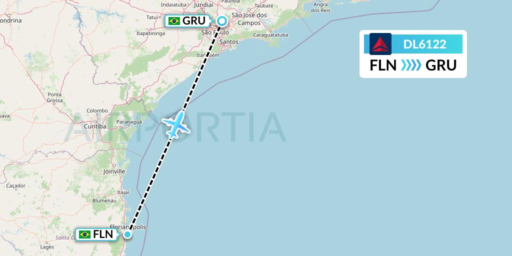 DL6122 Delta Air Lines Flight Map: Florianopolis to Sao Paulo