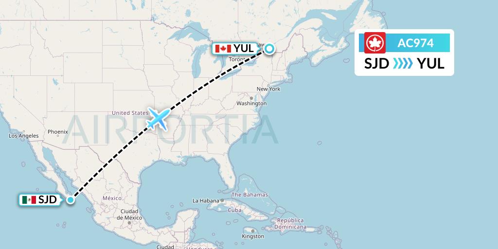AC974 Air Canada Flight Map: San Jose del Cabo to Montreal