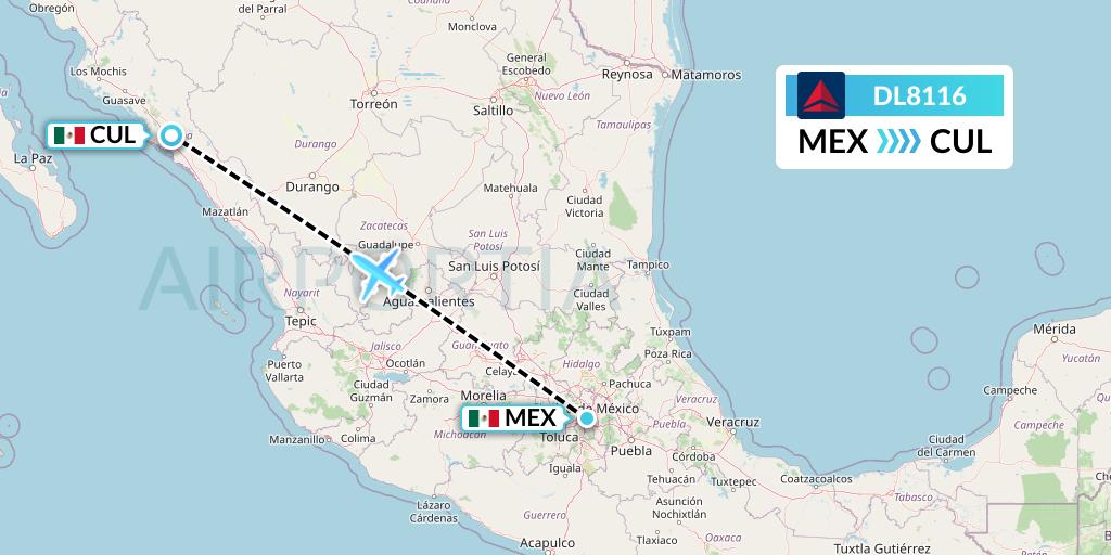 DL8116 Delta Air Lines Flight Map: Mexico City to Culiacan
