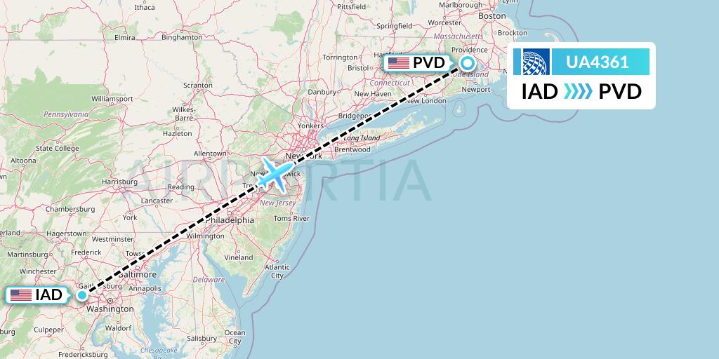 UA4361 United Airlines Flight Map: Washington to Providence