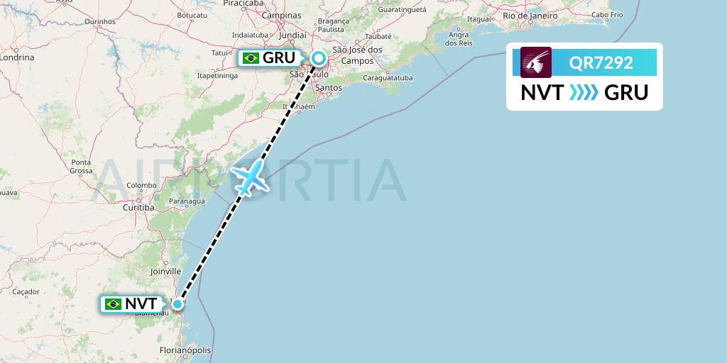 QR7292 Qatar Airways Flight Map: Navegantes to Sao Paulo