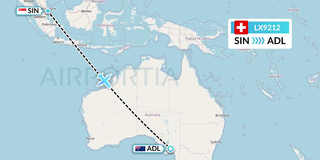 LX9212 Swiss Flight Map: Singapore to Adelaide