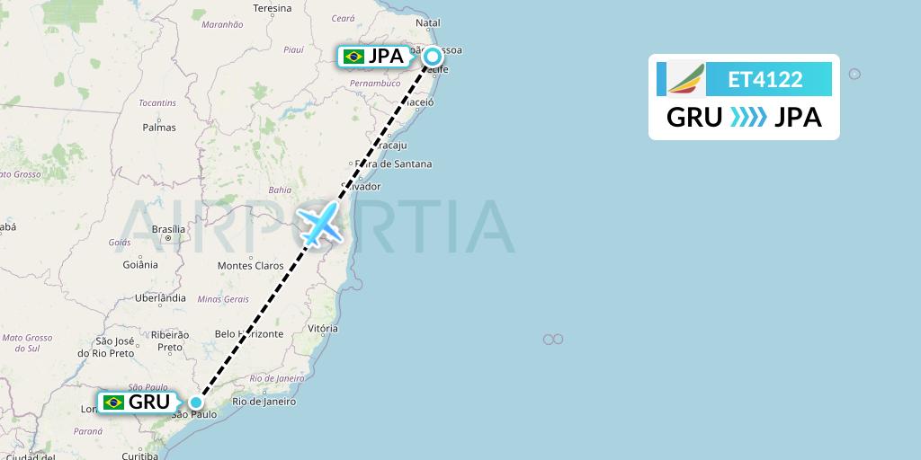 ET4122 Ethiopian Airlines Flight Map: Sao Paulo to Joao Pessoa